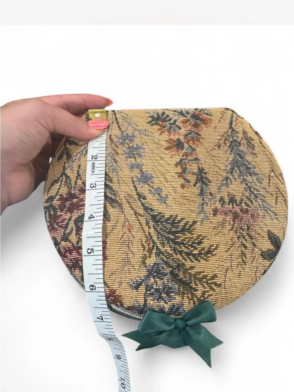 Floral Tapestry Hat Box with Teal Ribbon